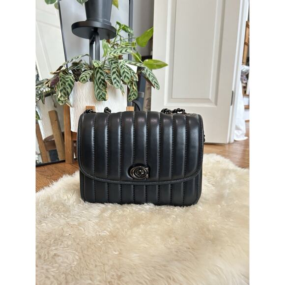 ❤️ Coach Madison 4684 Quilted Leather Medium Pewter/Black Shoulder Bag - Picture 1 of 7